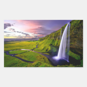 Icelandic Waterfall Green Nature Photo Rectangular Sticker