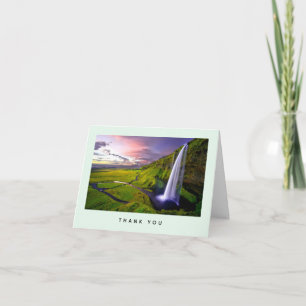 Icelandic Waterfall Green Nature Photo Thank You Card