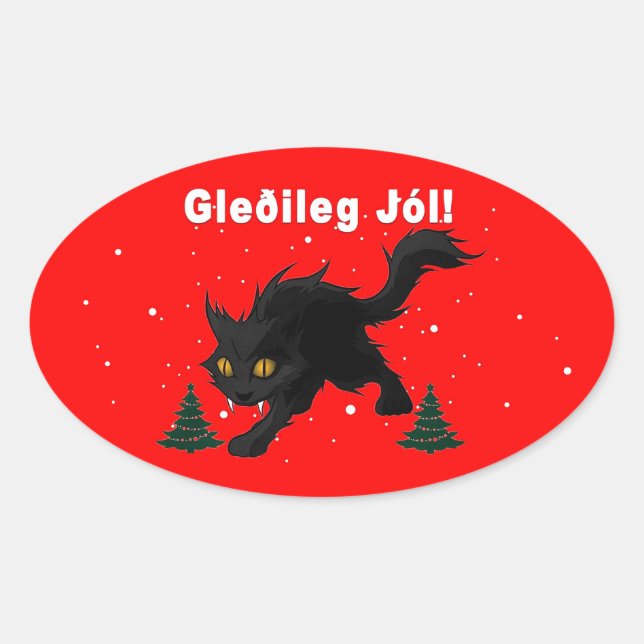 Icelandic Yule Cat Oval Sticker (Front)