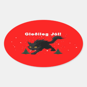 Icelandic Yule Cat Oval Sticker