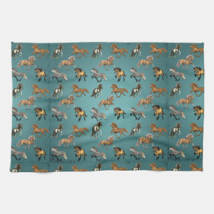 Icelandics in Gait  Blue Tea Towel