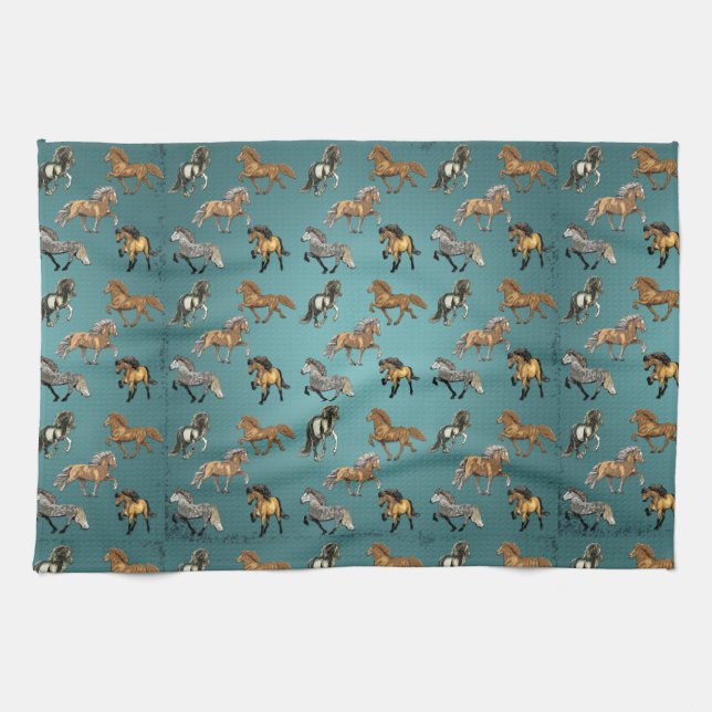 Icelandics in Gait  Blue Tea Towel (Horizontal)