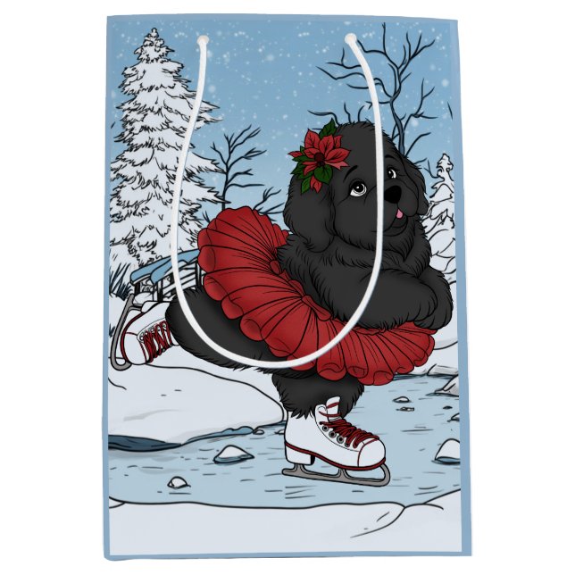Iceskating Newfoundland Puppy Winter Wonderland Medium Gift Bag (Front)