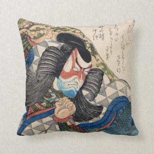 Ichikawa Danjuro kabuki samurai warrior tattoo art Cushion