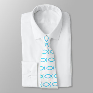 Ichthus   Blue Christian Fish Symbol Tie