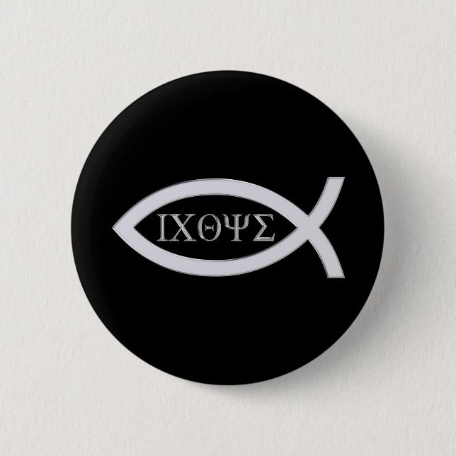Ichthus - Christian Fish Symbol 6 Cm Round Badge (Front)