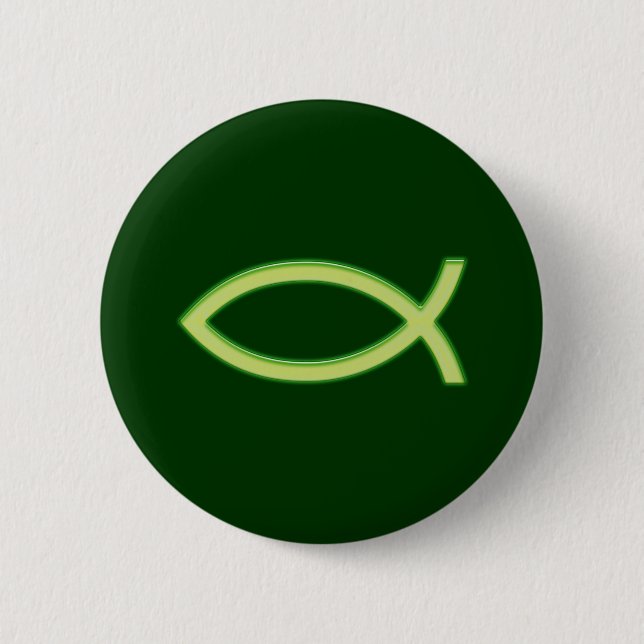 Ichthus - Christian Fish Symbol - Light Green 6 Cm Round Badge (Front)