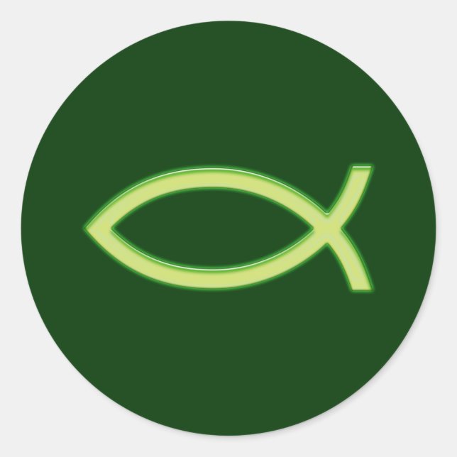 Ichthus - Christian Fish Symbol - Light Green Classic Round Sticker (Front)