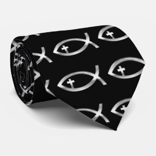 Ichthus - Christian Fish Symbol Silver Tie