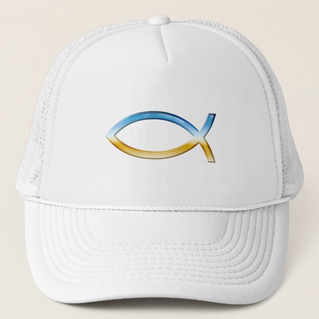 Ichthus - Christian Fish Symbol  Sky & Ground Trucker Hat (Front)