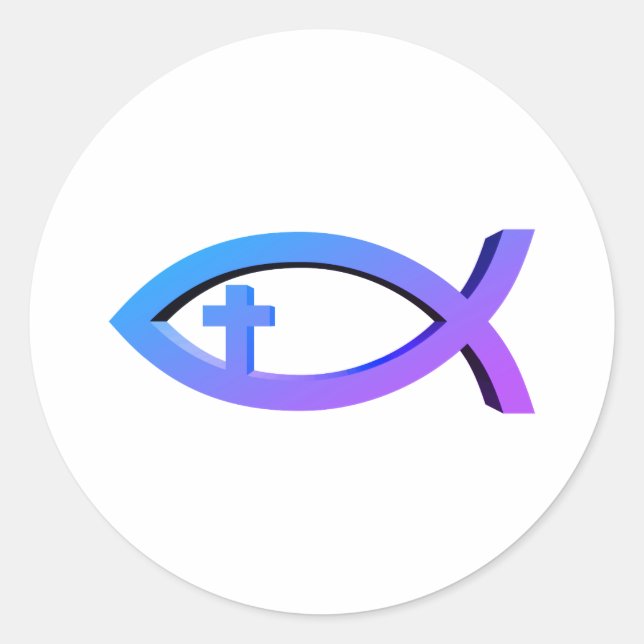 Ichthus | Christian Fish Symbol with Crucifix Clas Classic Round Sticker (Front)