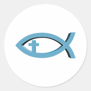 Ichthus Christian Fish Symbol with Crucifix Classic Round Sticker