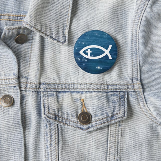 Ichthus - Christian Fish with cross 6 Cm Round Badge (In Situ)