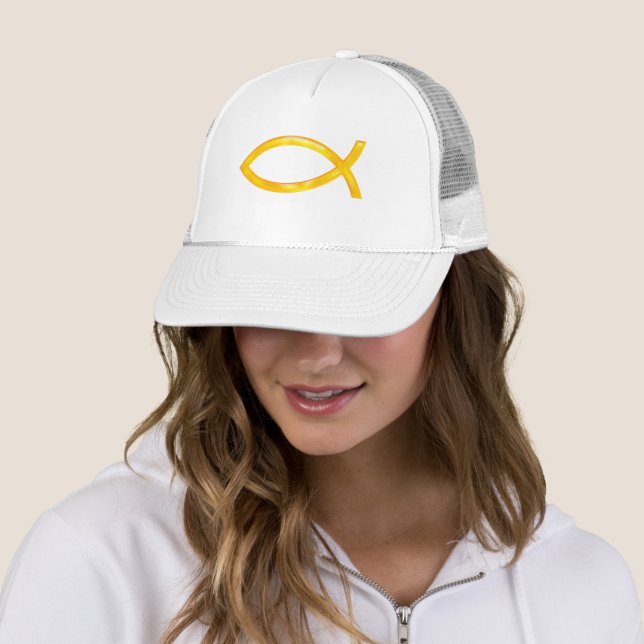 Ichthus | Golden Christian Fish Symbol Trucker Hat (In Situ)