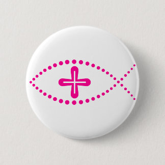 Ichthus Pink Christian Fish 6 Cm Round Badge
