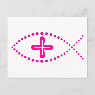 Ichthus Pink Christian Fish Postcard