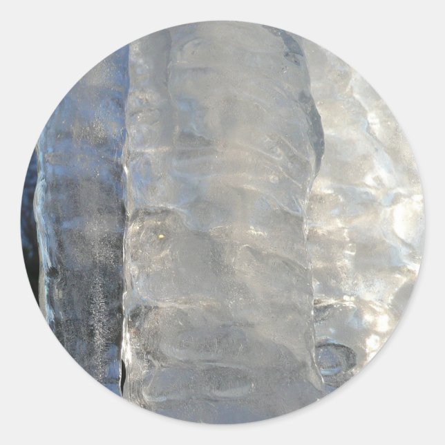 Icicles Abstract Blue Winter Photography Classic Round Sticker (Front)