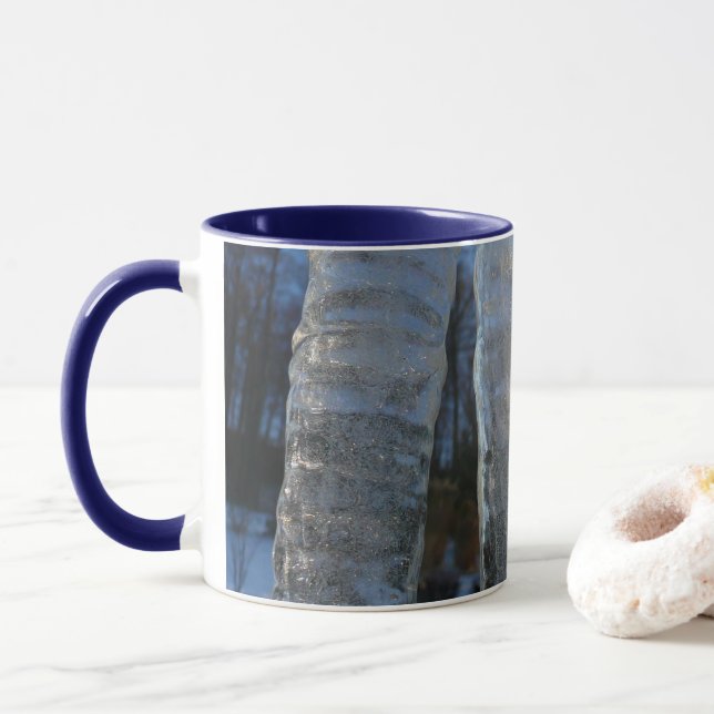 Icicles Abstract Blue Winter Photography Mug (With Donut)