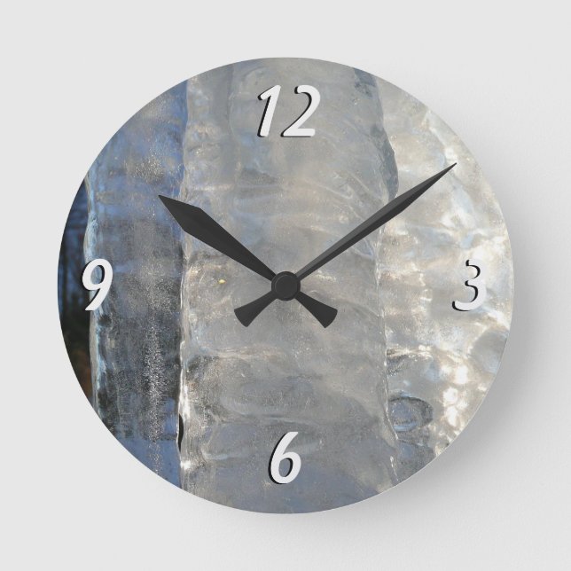 Icicles Abstract Blue Winter Photography Round Clock (Front)