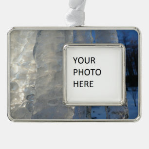 Icicles Abstract Blue Winter Photography Silver Plated Framed Ornament