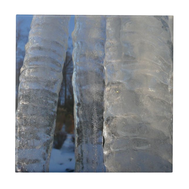 Icicles Abstract Blue Winter Photography Tile (Front)