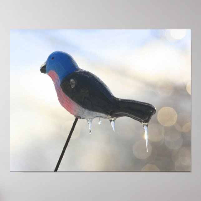 Icicles On Bird Lawn Ornament Winter Poster (Front)