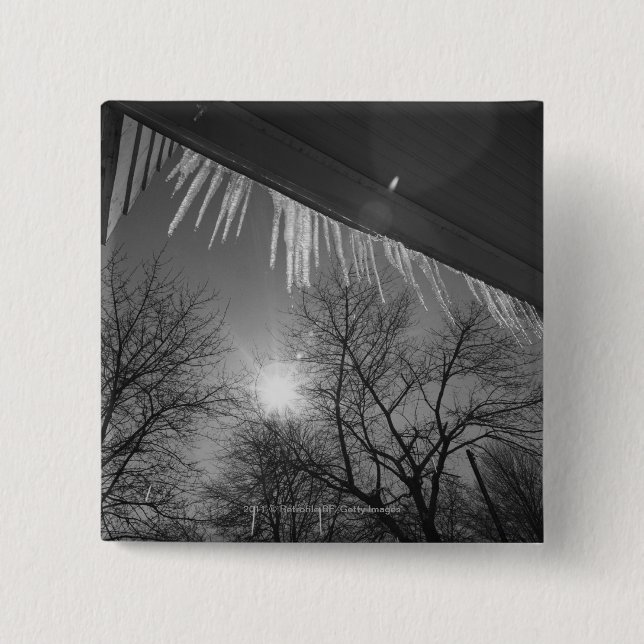 Icicles on roof and sun 15 cm square badge (Front)