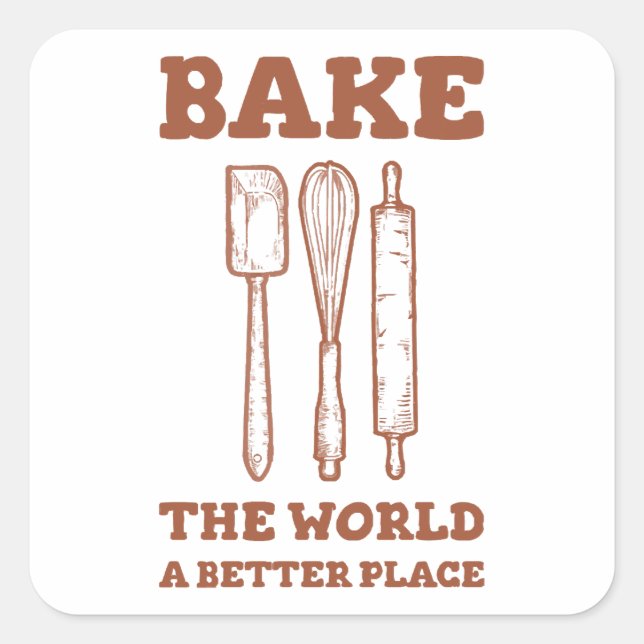Icing Spatula Whisk and Rolling Pins Bake The Worl Square Sticker (Front)
