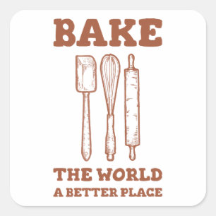 Icing Spatula Whisk and Rolling Pins Bake The Worl Square Sticker