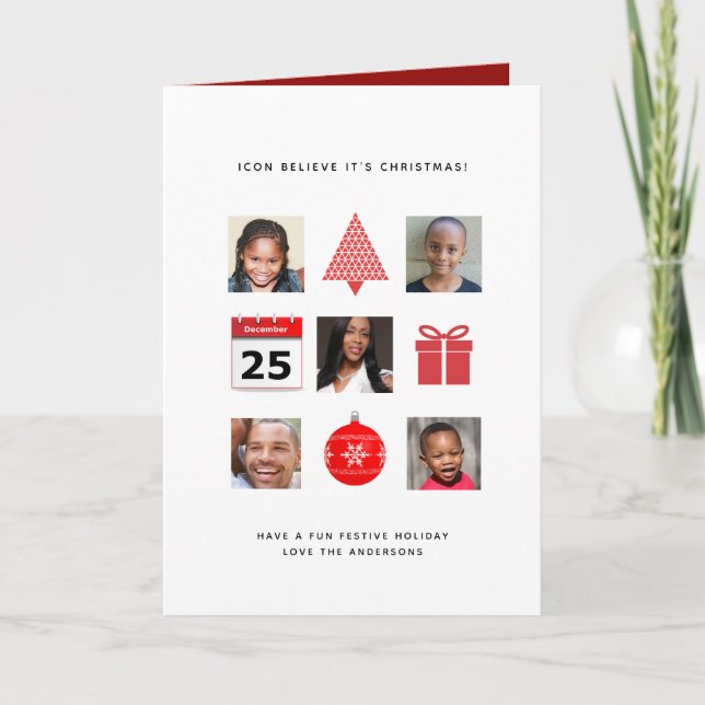 ICON Believe its Christmas 5 PHOTO COLLAGE Modern Holiday Card (Front)