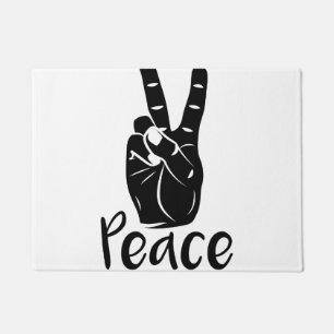 Icon hand peace sign with text “PEACE” Doormat