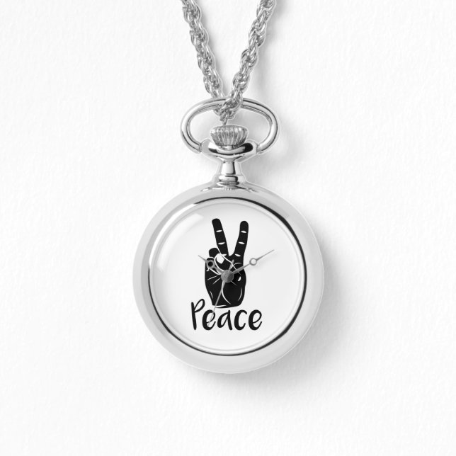 Icon hand peace sign with text “PEACE” Watch (Front)