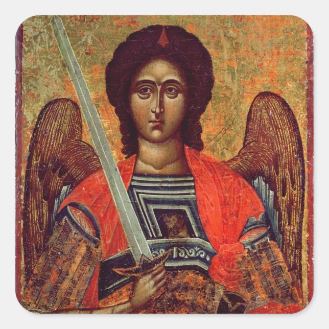 Icon of the Angel Michael, Greek, 18th century Square Sticker (Front)