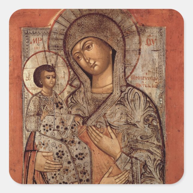 Icon of the Blessed Virgin with Three Hands Square Sticker (Front)