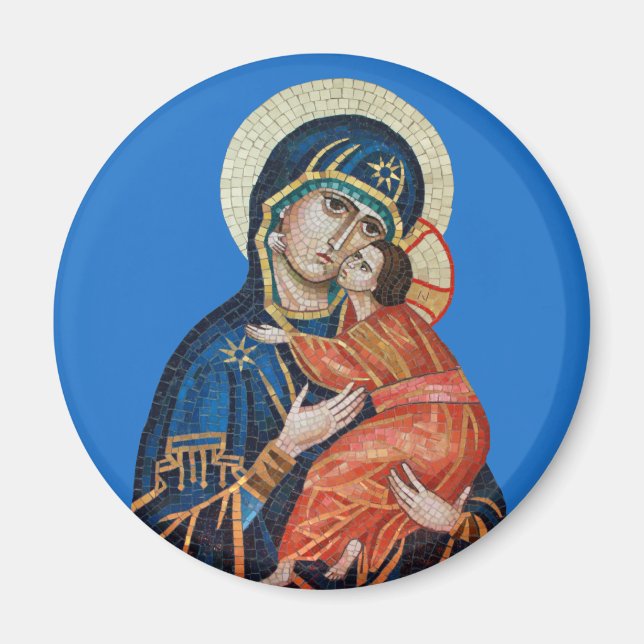 Icon of the Theotokos Round Magnet (Front)