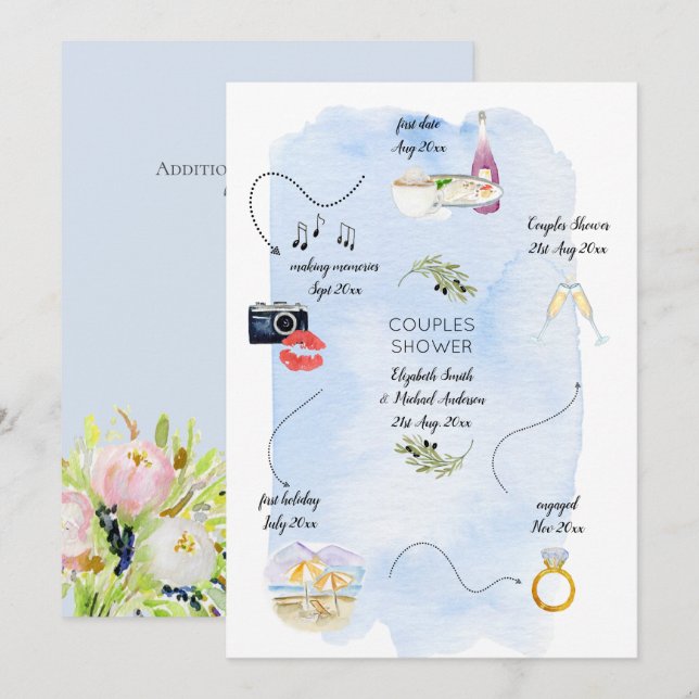 Icon Timeline of how we met Bridal Couples Shower Invitation (Front/Back)