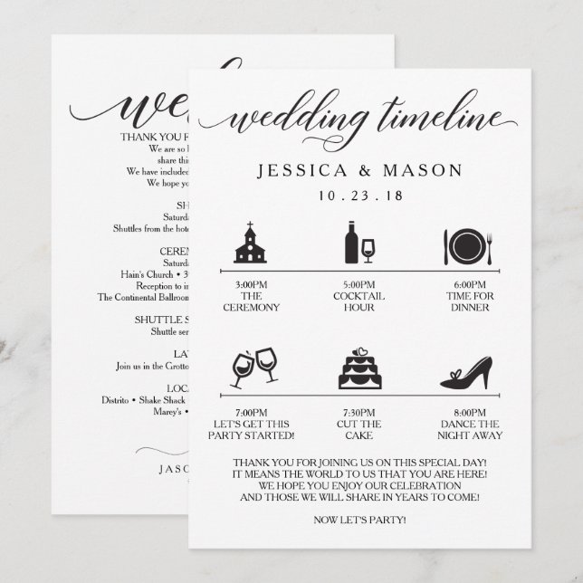 Icon Wedding Itinerary and Wedding Welcome Invitation (Front/Back)