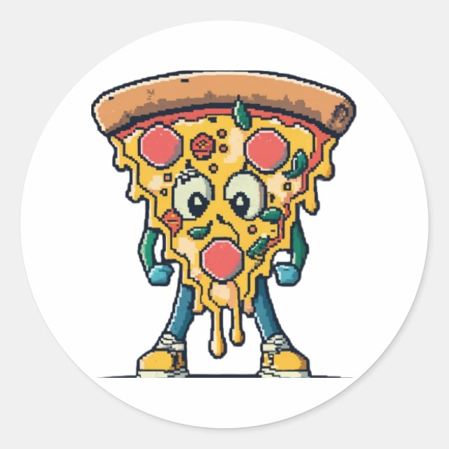 icône souriante pizza mignonne  classic round sticker (Front)