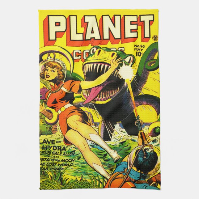 ICONIC 1940'S SCI FI PULP COMICS TEA TOWEL (Vertical)