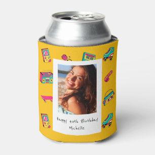 Iconic 90's Birthday Gift, yellow with photo Can Cooler