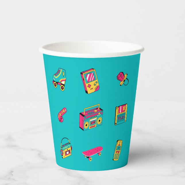 Iconic 90's - fun retro party theme  paper cups (Front)