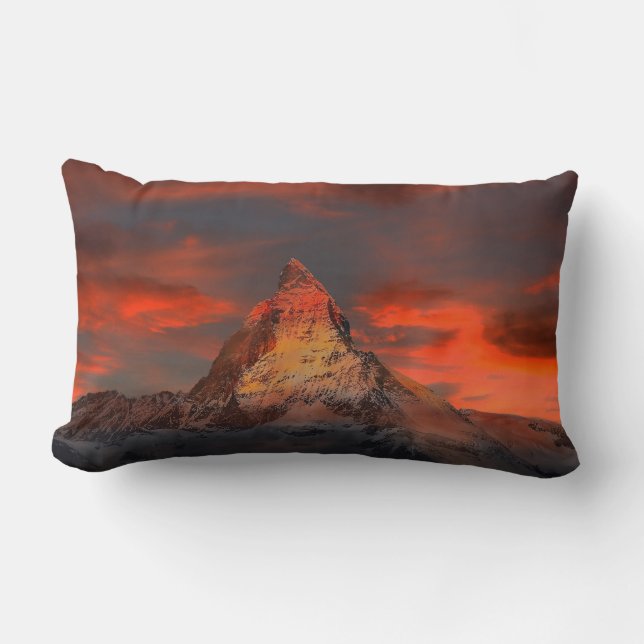 Iconic Alpine Mountain Matterhorn at Sunset Lumbar Cushion (Front)