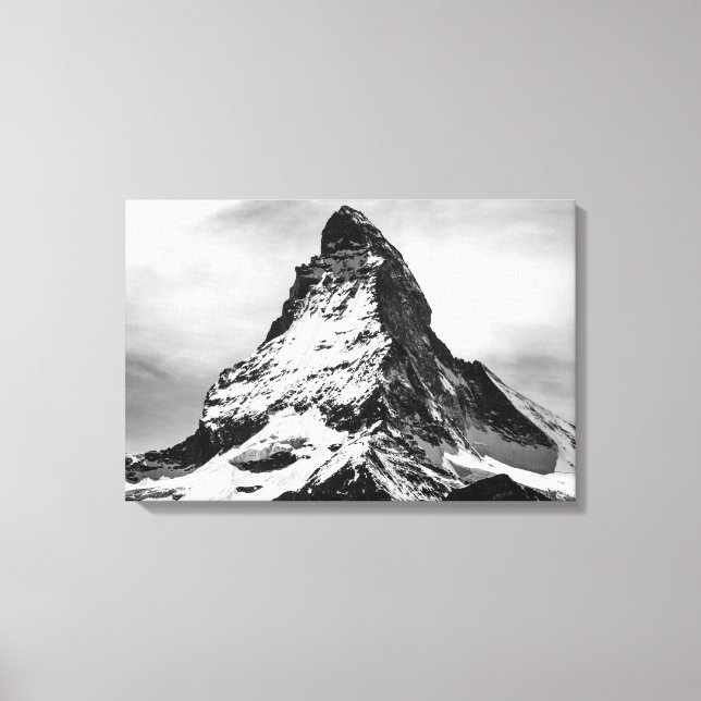 Iconic Alpine Mountain Matterhorn in Black and Whi Canvas Print (Front)