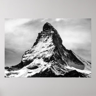 Iconic Alpine Mountain Matterhorn in Black and Whi Poster