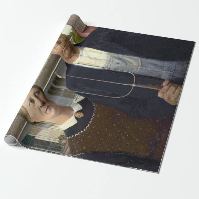 Iconic American Gothic by Grant Wood Wrapping Paper (Unrolled)