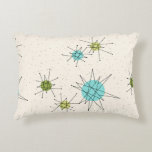 Iconic Atomic Starbursts Accent Pillow<br><div class="desc">This Iconic Atomic Starbursts Accent Pillow (large print) pattern features iconic atomic starbursts. That’s right! The old school, cream coloured background with gold speckles is the perfect backdrop for the vibrant turquoise, soothing celery, and kitschy pear green coloured circles. The spots of colour are sporadically placed in various sizes with...</div>