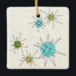 Iconic Atomic Starbursts Christmas Ornament<br><div class="desc">This customisable Iconic Atomic Starbursts Ceramic Christmas Ornament pattern features iconic atomic starbursts. That’s right! The old school, cream coloured background with gold speckles is the perfect backdrop for the vibrant turquoise, soothing celery, and kitschy pear green coloured circles. The spots of colour are sporadically placed in various sizes with...</div>