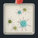 Iconic Atomic Starbursts Christmas Ornament<br><div class="desc">This Iconic Atomic Starbursts Christmas Ornament pattern features iconic atomic starbursts. That’s right! The old school, cream coloured background with gold speckles is the perfect backdrop for the vibrant turquoise, soothing celery, and kitschy pear green coloured circles. The spots of colour are sporadically placed in various sizes with overlaying black...</div>