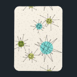 Iconic Atomic Starbursts Flexible Magnet<br><div class="desc">This Iconic Atomic Starbursts Flexible Magnet pattern features iconic atomic starbursts. That’s right! The old school, cream coloured background with gold speckles is the perfect backdrop for the vibrant turquoise, soothing celery, and kitschy pear green coloured circles. The spots of colour are sporadically placed in various sizes with overlaying black...</div>