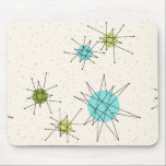 Iconic Atomic Starbursts Mousepad<br><div class="desc">This Iconic Atomic Starbursts Mousepad (large print) pattern features iconic atomic starbursts. That’s right! The old school, cream coloured background with gold speckles is the perfect backdrop for the vibrant turquoise, soothing celery, and kitschy pear green coloured circles. The spots of colour are sporadically placed in various sizes with overlaying...</div>